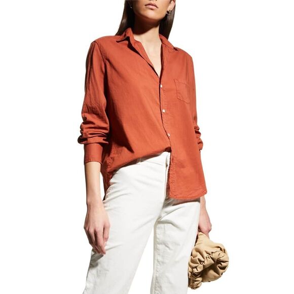 Frank & Eileen Relaxed Cotton Button Up Shirt Size Large Orange - Picture 8 of 11